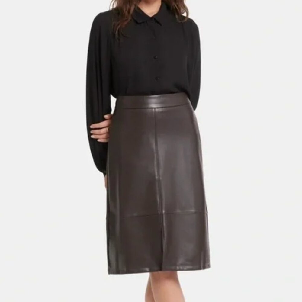 SCULPT HER BY NYDJ Dark Brown Faux Leather Pencil Skirt Midi Length Women's 6